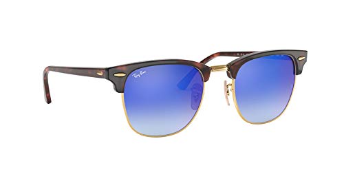 Ray-Ban Clubmaster, Gafas de Sol Unisex, Multicolor (Marco: Rojo Havana ,Vidrio: Azulado 990/7Q), 51 milímetros