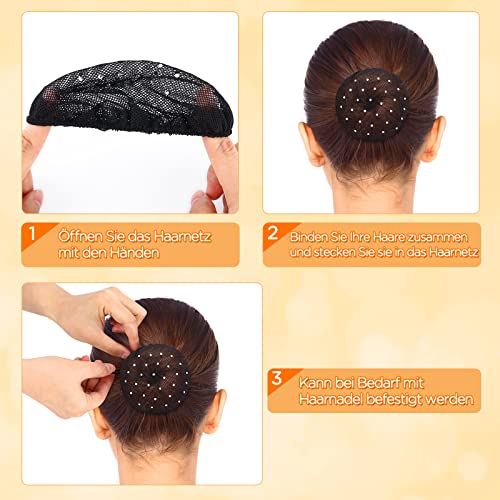 Redecilla para el pelo de 4 piezas, redecilla para niñas, redecilla para el cabello en blanco y negro con pedrería, redecilla para el cabello con nudo de ballet para bailarina de ballet, enfermera