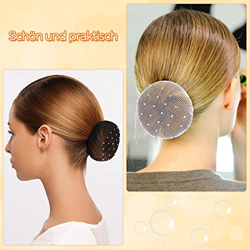 Redecilla para el pelo de 4 piezas, redecilla para niñas, redecilla para el cabello en blanco y negro con pedrería, redecilla para el cabello con nudo de ballet para bailarina de ballet, enfermera