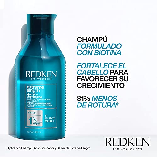 Redken | Champú Fortalecedor con Biotina Para Cabello Dañado y Quebradizo, Extreme Length, 300 ml