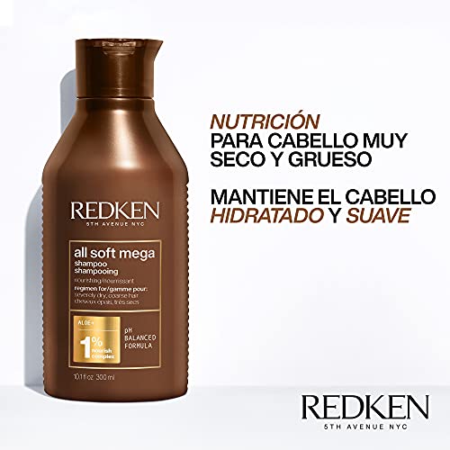 Redken | Champú Nutritivo con Aloe Vera para cabellos muy Secos y Gruesos, All Soft Mega, 300ml