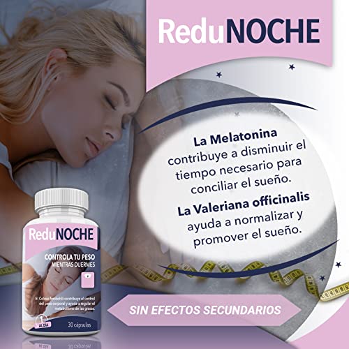 Redunoche - 30 cápsulas - Elimina la grasa mientras duermes - Adelgazante nocturno con Forskolina, Melatonina y Valeriana - Bote con 30 cápsulas - 1 al dia