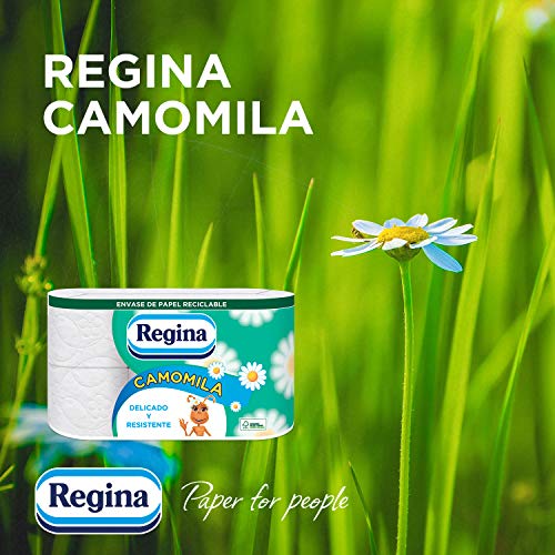 Regina Camomila Papel Higiénico | 42 rollos | 3 capas, 150 servicios por rollo | Perfumado con aroma a camomila | Envase de papel reciclable | Papel 100% certificado FSC®