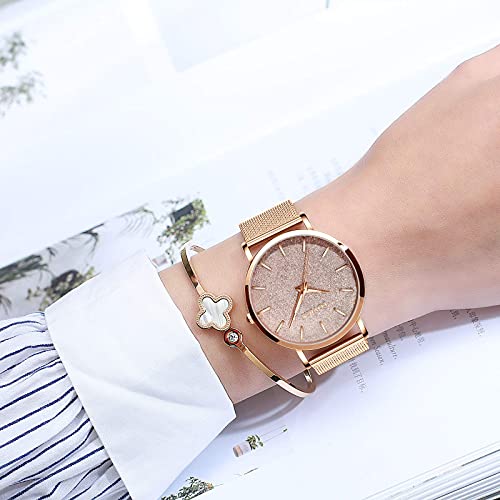 Reloj de Oro Rosa para Mujer Reloj de Cuarzo analógico de Malla de Acero Inoxidable para Mujer de Moda Casual Relojes