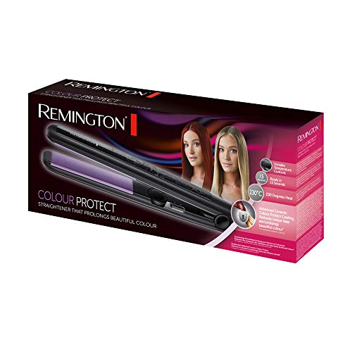 Remington Colour Protect S6300 - Plancha de Pelo, Cerámica, Placas Flotantes Extra Largas, 30 Ajustes, Negro y Morado