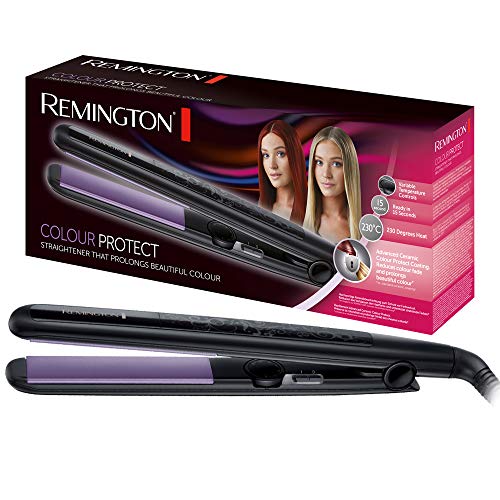 Remington Colour Protect S6300 - Plancha de Pelo, Cerámica, Placas Flotantes Extra Largas, 30 Ajustes, Negro y Morado