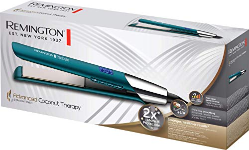 Remington Plancha de Pelo Advanced Coconut Therapy - Cerámica, Digital, Resultados Profesionales, Placas Flotantes, Azul - S8648