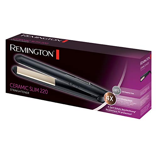 Remington Plancha de Pelo Ceramic Slim - Cerámica Anti-estática, Turmalina, Capa Protectora Teflón, Placas Extra Largas, Negro - S1510