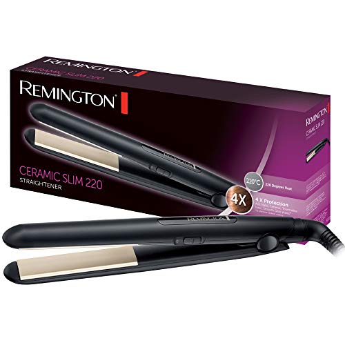 Remington Plancha de Pelo Ceramic Slim - Cerámica Anti-estática, Turmalina, Capa Protectora Teflón, Placas Extra Largas, Negro - S1510