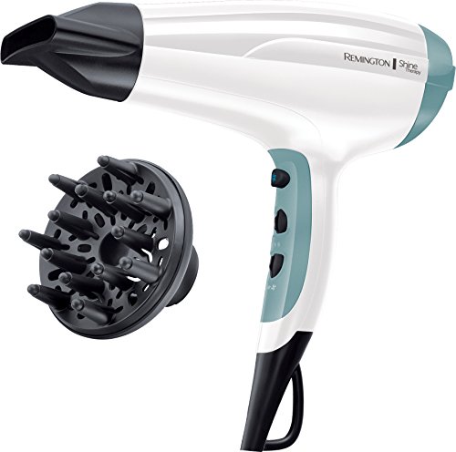 Remington Secador de Pelo Shine Therapy - Iónico, Concentrador y Difusor, 3 Temperaturas, 2 Velocidades, 2300 W, Blanco - D5216