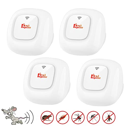 Repelente Ultrasónico de Plagas,Electrónico Repelente Mosquitos Insectos para Interiores Anti Cucarachas, Moscas,Mosquitos,Ratones,Arañas,100% Inofensivo para Mascotas y Humanos (4 Paquetes)