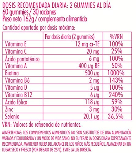 Reset This. - Gominolas para el Pelo y Uñas - Con Biotina y Multivitaminas - 60 gummies - Vitamina C, Vitamina D, Zinc, Vitamina B12, Vitamina E, Vitamina A, B6 - Vegano - Sin Gluten - Sabor Cereza