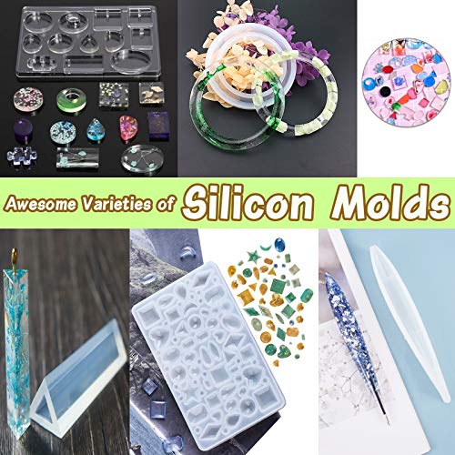 Resina Epoxi Kit Fabricación de Joyas - Moldes Silicona y Fabricación de Accesorios Joyas Resin para Bricolaje,Artesanía, Joyería, Decoración,Accesorios para Ilaveros(440ml) 15.5oz