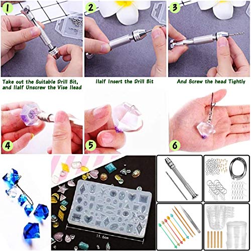 Resina Epoxi Kit Fabricación de Joyas - Moldes Silicona y Fabricación de Accesorios Joyas Resin para Bricolaje,Artesanía, Joyería, Decoración,Accesorios para Ilaveros(440ml) 15.5oz