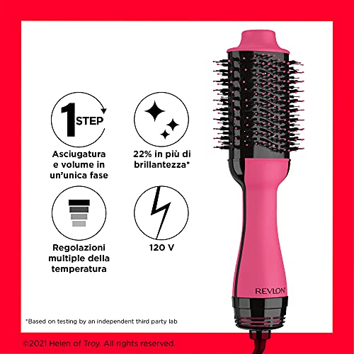 REVLON Secador voluminizador Salon One-Step - Nueva edición Rosa (One-Step, tecnología IÓNICA y CERÁMICA, media melena-cabello largo, 2-en-1 seca y voluminiza, resultados profesionales) RVDR5222PE