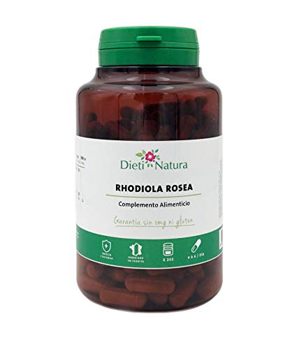 Rhodiola 200 cápsulas de Dieti Natura. Antifatiga [Fabricado en Francia][Garantía Sin OGM ni Gluten] (Bote de 200 cápsulas)