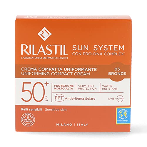 Rilastil Sun System - Base Compacta con Spf 50+, Corrige Imperfecciones y Unifica el Tono, Resistente al Agua - Tono Bronze, 10 Gramos