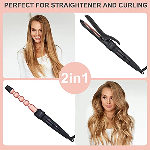 Rizador de Pelo Profesional 5 en 1 Ondulador de Ondas pelo y Plancha Set Cerámica Multifunción Barras Intercambiable Temperatura Ajustable con Guante Para Todos Peinados