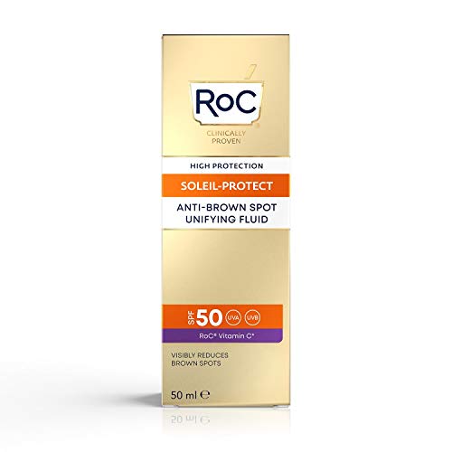 RoC - Soleil-Protect Fluido Unificador Anti Mancha Marrón SPF 50 - Crema Hidratante Facial con Vitamina C - Reduce las Manchas Marrones - 50 ml