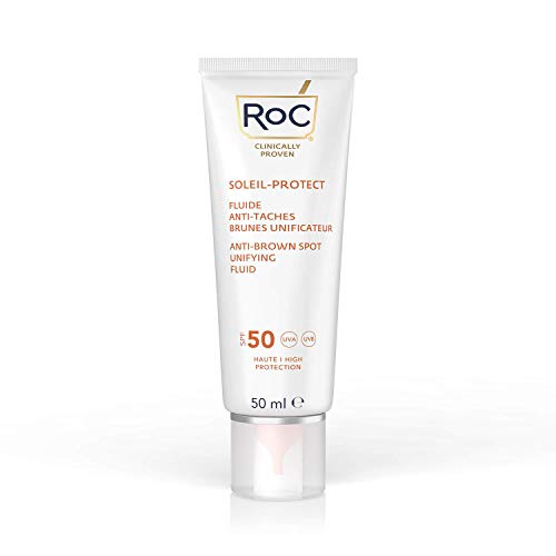 RoC - Soleil-Protect Fluido Unificador Anti Mancha Marrón SPF 50 - Crema Hidratante Facial con Vitamina C - Reduce las Manchas Marrones - 50 ml