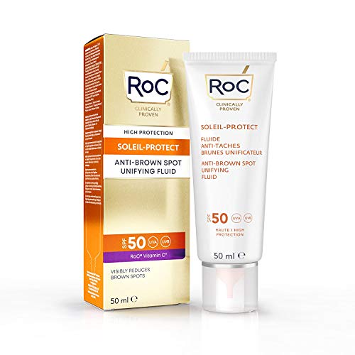 RoC - Soleil-Protect Fluido Unificador Anti Mancha Marrón SPF 50 - Crema Hidratante Facial con Vitamina C - Reduce las Manchas Marrones - 50 ml