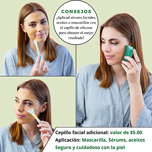 Rodillo de Jade Verde, Gua Sha y Pincel - Set de Masaje Facial en Piedra 100% Natural - Masajeador Anti Arrugas, Reducción de Ojeras, Desinflama, Intensifica Tratamientos de Belleza para el Rostro