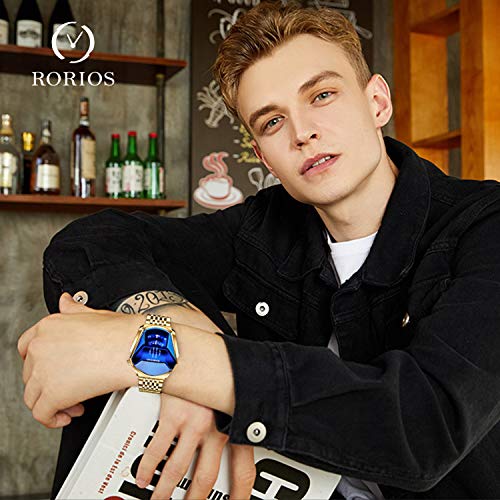 RORIOS Moda Hombre Relojes Analógico Cuarzo Reloj de Acero Inoxidable Deportivo Relojes de Pulsera Casual Impermeable Relojes Hombre