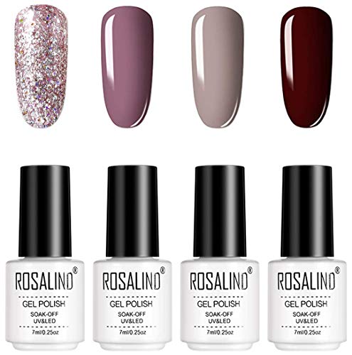 ROSALIND 4pcs Esmaltes Semipermanentes de Uñas en Gel UV LED, Kit de Esmaltes de Uñas de Brillo Arcoiris 7ml (03)