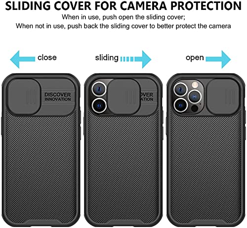 RosyHeart Funda Compatible con iPhone 12 Pro MAX (6.7"), Protección de Cámara Carcasa Compatible con iPhone 12 Pro MAX, Cubierta Deslizante Cámara Delgado Ligera Rígida PC Anti-Golpes Caso-Negro