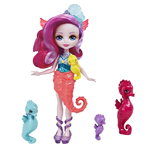 Royal Enchantimals Ocean Kingdom Muñeca Sedda Sea Horse con familia de mascotas caballitos de mar de juguete (Mattel HCF73)