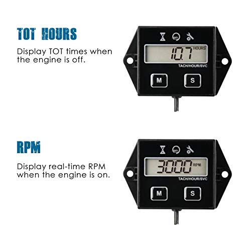 Runleader Cuentarrevoluciones digital Tacómetro, Recordatorio de mantenimiento, Apagado del usuario, Uso para ZTR Cortacésped Tractor Generador Marina