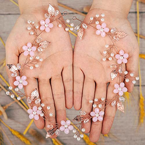 Runmi Accesorios para el pelo de la novia de la vid de oro de la novia de la boda de la perla diademas de cristal de la boda de la cabeza de la boda