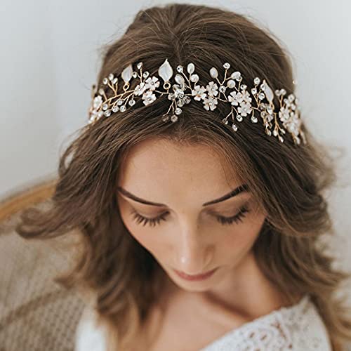 Runmi Nupcial perla pelo vid plata novia accesorios para el pelo cristal boda diademas hoja nupcial headpie para mujeres y niñas