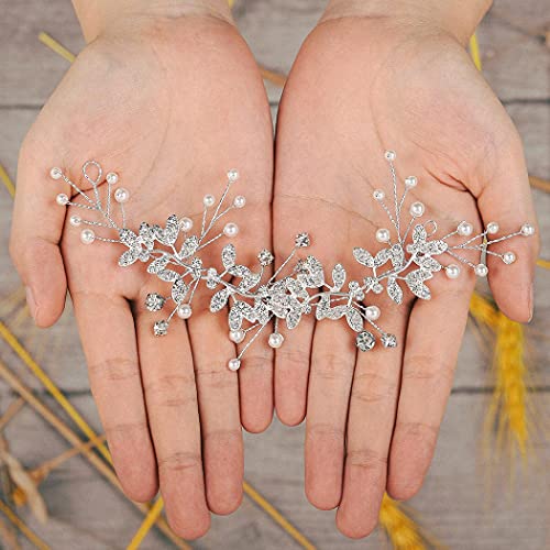 Runmi Nupcial perla pelo vid plata novia accesorios para el pelo cristal boda diademas hoja nupcial headpie para mujeres y niñas