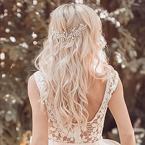 Runmi Nupcial perla pelo vid plata novia accesorios para el pelo cristal boda diademas hoja nupcial headpie para mujeres y niñas