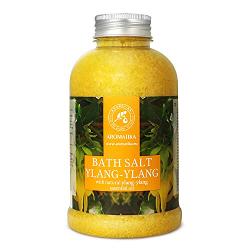 Sal De Baño con Aceite Esencial Ylang Ylang - 600g - Espuma de Baño - Baños de Burbujas - Cuidado del Cuerpo - Buen Sueño - Bienestar - Relajación - Aromaterapia - Aroma Ylang