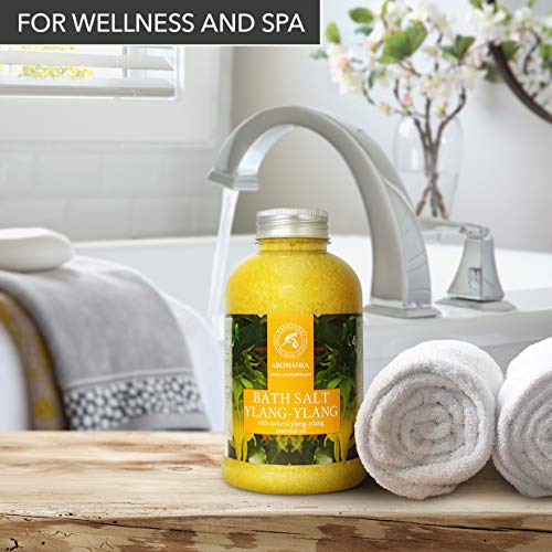 Sal De Baño con Aceite Esencial Ylang Ylang - 600g - Espuma de Baño - Baños de Burbujas - Cuidado del Cuerpo - Buen Sueño - Bienestar - Relajación - Aromaterapia - Aroma Ylang