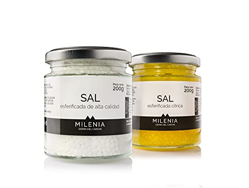 Sal esferificada. Sal Gourmet. Sales para sus recetas. Condimentos. Pack 2 Sales Gourmet (Natural+Cítricos). Un producto TOP para sus platos y amantes de la Gastronomía. Gourmet regalo.