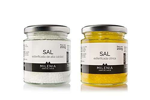 Sal esferificada. Sal Gourmet. Sales para sus recetas. Condimentos. Pack 2 Sales Gourmet (Natural+Cítricos). Un producto TOP para sus platos y amantes de la Gastronomía. Gourmet regalo.