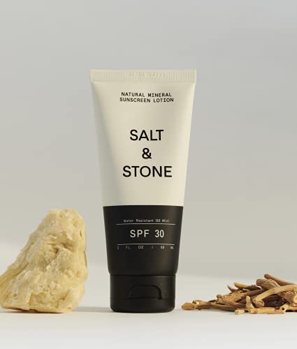 SALT & STONE - Protector solar natural + Protector solar SPF 30 Orgánica Deportes y Coral Safe + protector solar no graso, no GMO, Crueldad, parabenos, resistente al agua 3 oz Un tamaño Broncearse