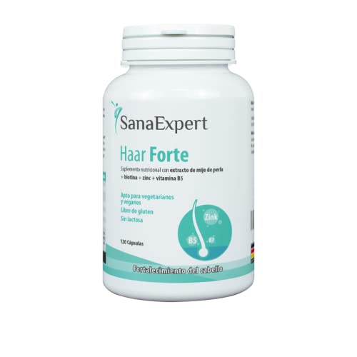 SanaExpert Haar Forte | VITAMINAS PARA EL CRECIMIENTO Y LA SALUD DEL PELO | con Biotina, Zinc, Mijo Perlado y Selenio(120 Comprimidos). Ingredientes veganos 100% naturales. Fabricado en Alemania.