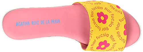 Sandalia Cuña Mujer Amarillo Flores Fucsia Talla 37 9 Cms