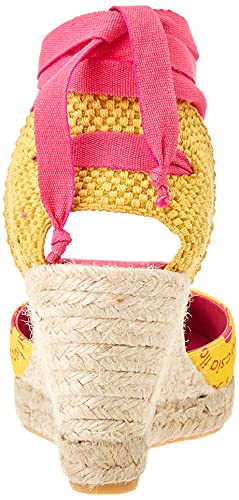 Sandalia Cuña Mujer Amarillo Flores Fucsia Talla 39 16,5 Cms