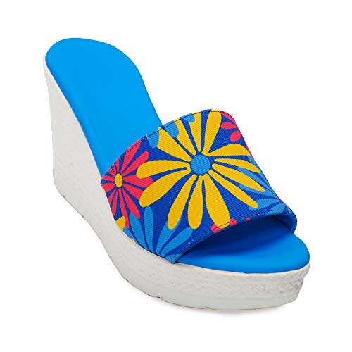 Sandalia Yute Mujer Azul Flores Multicolor talla 38 9 cms