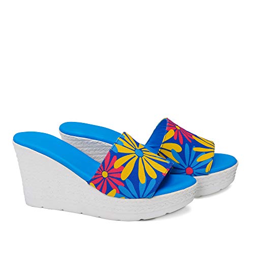 Sandalia Yute Mujer Azul Flores Multicolor talla 38 9 cms