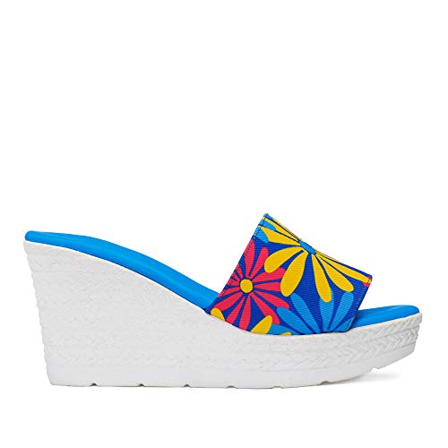 Sandalia Yute Mujer Azul Flores Multicolor talla 38 9 cms