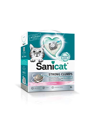 Sanicat Strong Clumps, Arena Ultra Aglomerante con Oxygen para Gatos, Aroma Talco - 6 L, Gris