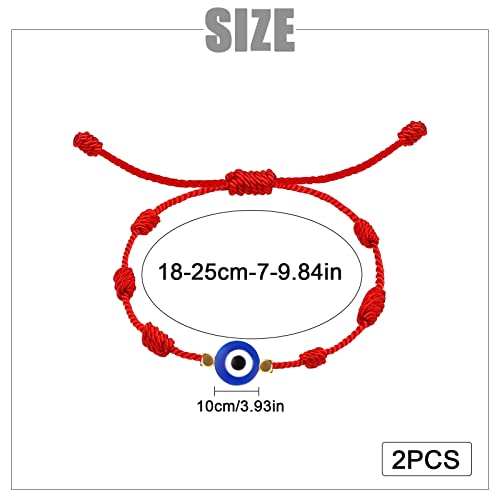 SAVITA 2 Piezas Pulseras de Mal de Ojo, Cuerda de Mal de Ojo Hecha a Mano Ajustable Pulsera de la Suerte Evil Eye Bracelet para Mujeres Hombres Niñas Niños (Rojo)