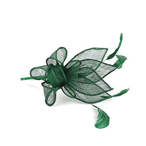 Sayla Diadema Leaf Las Mujeres Chica Tocados Pelo Clip Horquilla Sombrero Boda Coctel Tea Party Sombrero de la Pluma, Sombrero de Cáñamo, Diadema y Pinza para el Cabello (Verde)