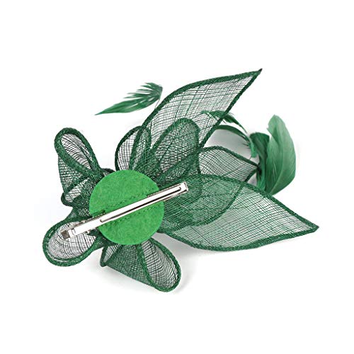 Sayla Diadema Leaf Las Mujeres Chica Tocados Pelo Clip Horquilla Sombrero Boda Coctel Tea Party Sombrero de la Pluma, Sombrero de Cáñamo, Diadema y Pinza para el Cabello (Verde)